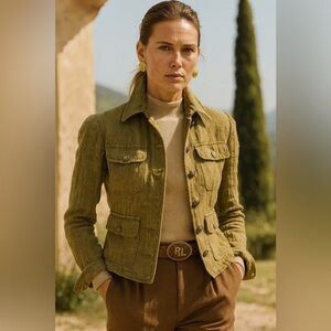 Ralph Lauren Linen Khaki Utility Jacket Bomber Military Blazer Preppy Coat